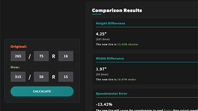 Tire Size Comparison Tool